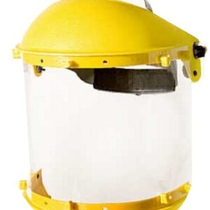 Soporte con arnés a cremallera + protector facial plano transparente + CUBRE GARGANTA. Marca Fravida.
