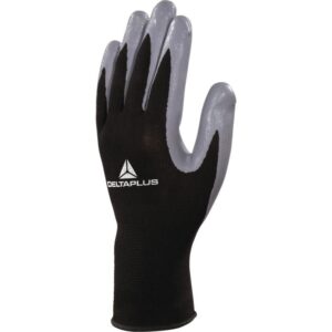 Guante Tejido 100% POLIESTER negro - baño en palma y dedos en NITRILO GRIS- Galga 13 - DeltaPlus