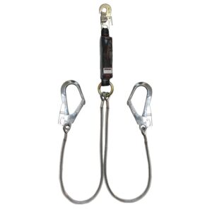 Cabo de vida en cable de acero doble de 6mm  1,5mts - Amortiguador caída - Mosquetón de 55mm
